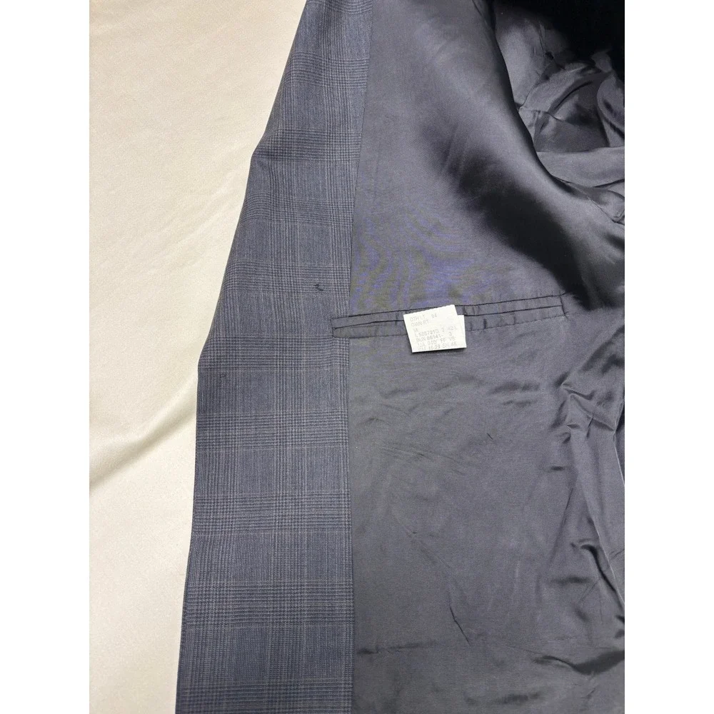 Ralph Lauren Mens 42L Wool Cashmere Glen Plaid Blazer Blue Grey Made in Canada